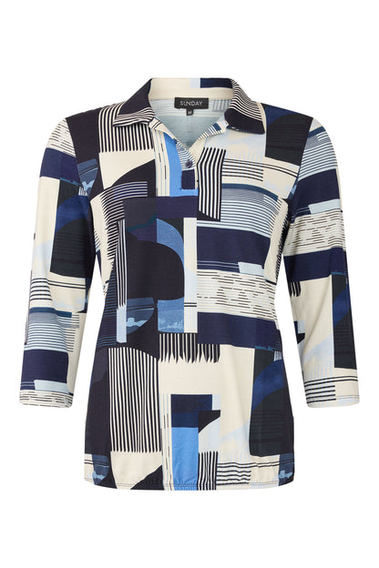6034/6507 Print S/S Collar Top Cobalt Blue