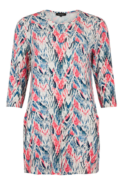 6044/6508 Printed Tunic Top With Pockets Blue/Pink