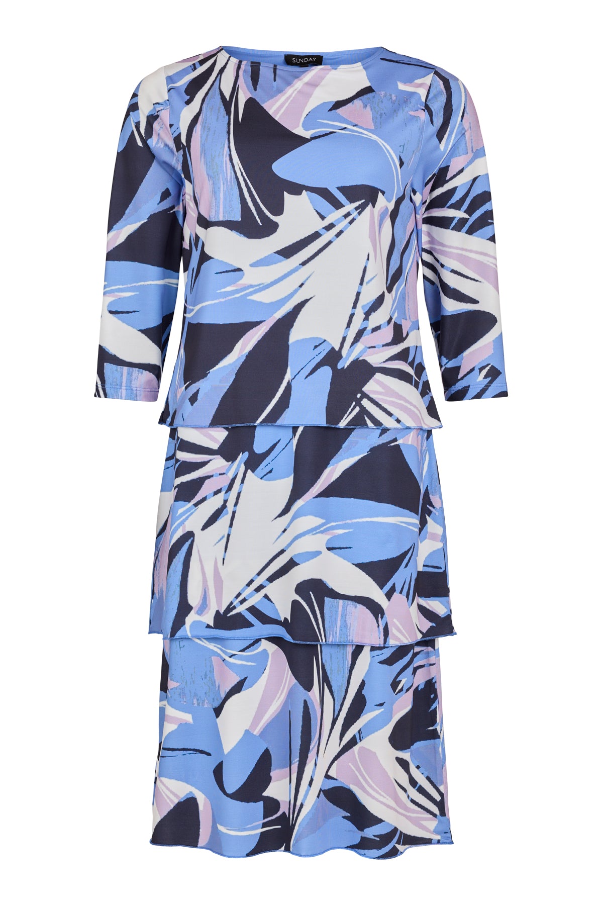 6053/6511 Layered Print S/S O-Neck Dress Blue
