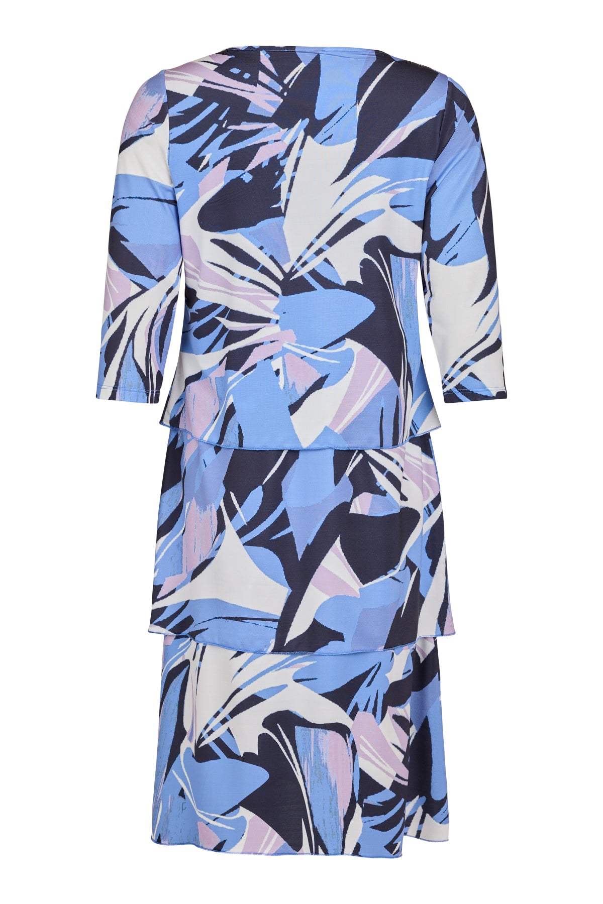 6053/6511 Layered Print S/S O-Neck Dress Blue
