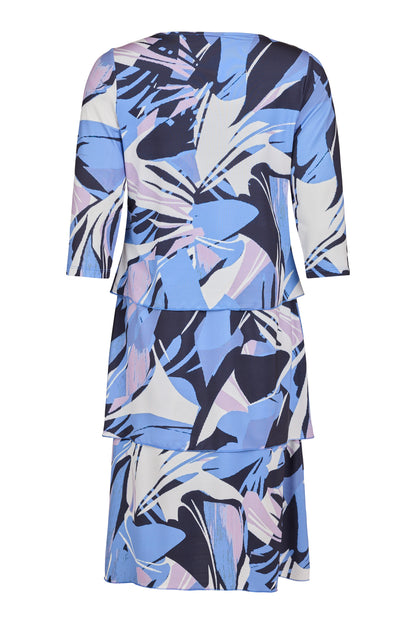 6053/6511 Layered Print S/S O-Neck Dress Blue