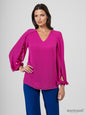 Ct6054.14 Cape Slve V-Neck Chiffon Top Fushia
