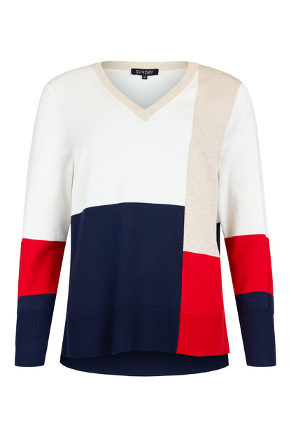 6061/6515 Colour Block O-Neck Jumper White/Red