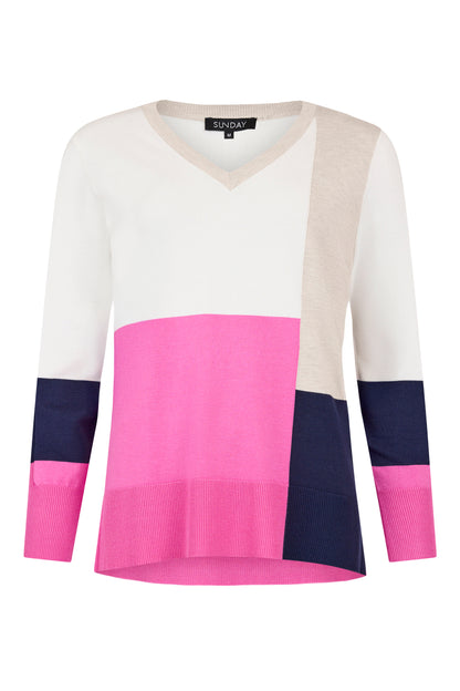 6061/6515 Colour Block O-Neck Jumper White/Pink