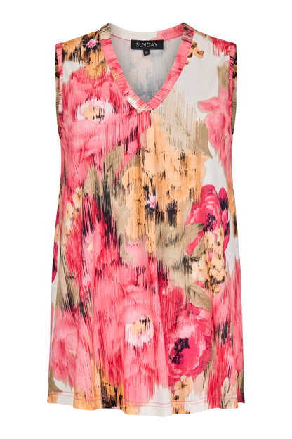 6072/6518 Sleeveless Print Top Pink/Orange