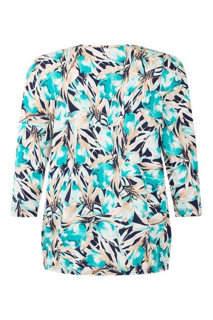 6082/6526 Print 3/4 Slve Elastic Bottom Turquoise