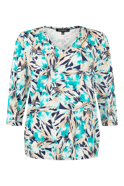 6082/6526 Print 3/4 Slve Elastic Bottom Turquoise
