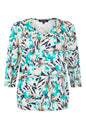 6082/6526 Print 3/4 Slve Elastic Bottom Turquoise