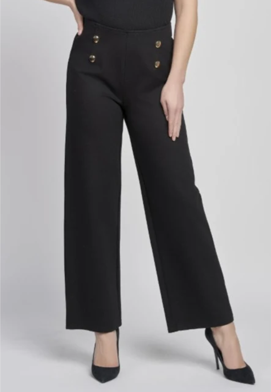 610T Wide Leg Button Detail Waist Trouse Black