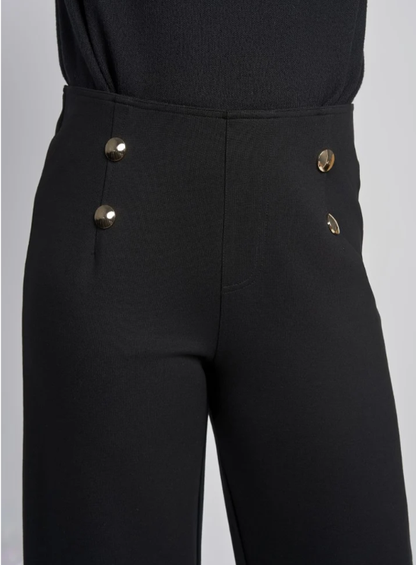 610T Wide Leg Button Detail Waist Trouse Black
