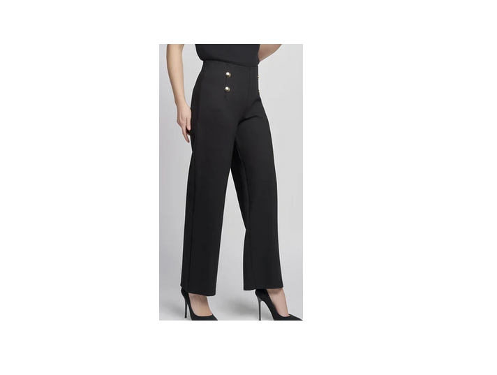 610T Wide Leg Button Detail Waist Trouse Black