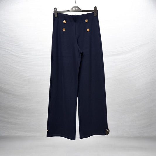 610T Wide Leg Button Detail Waist Trouse Navy