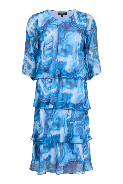 6112/6533 Layered O Neck Print Dress Blue