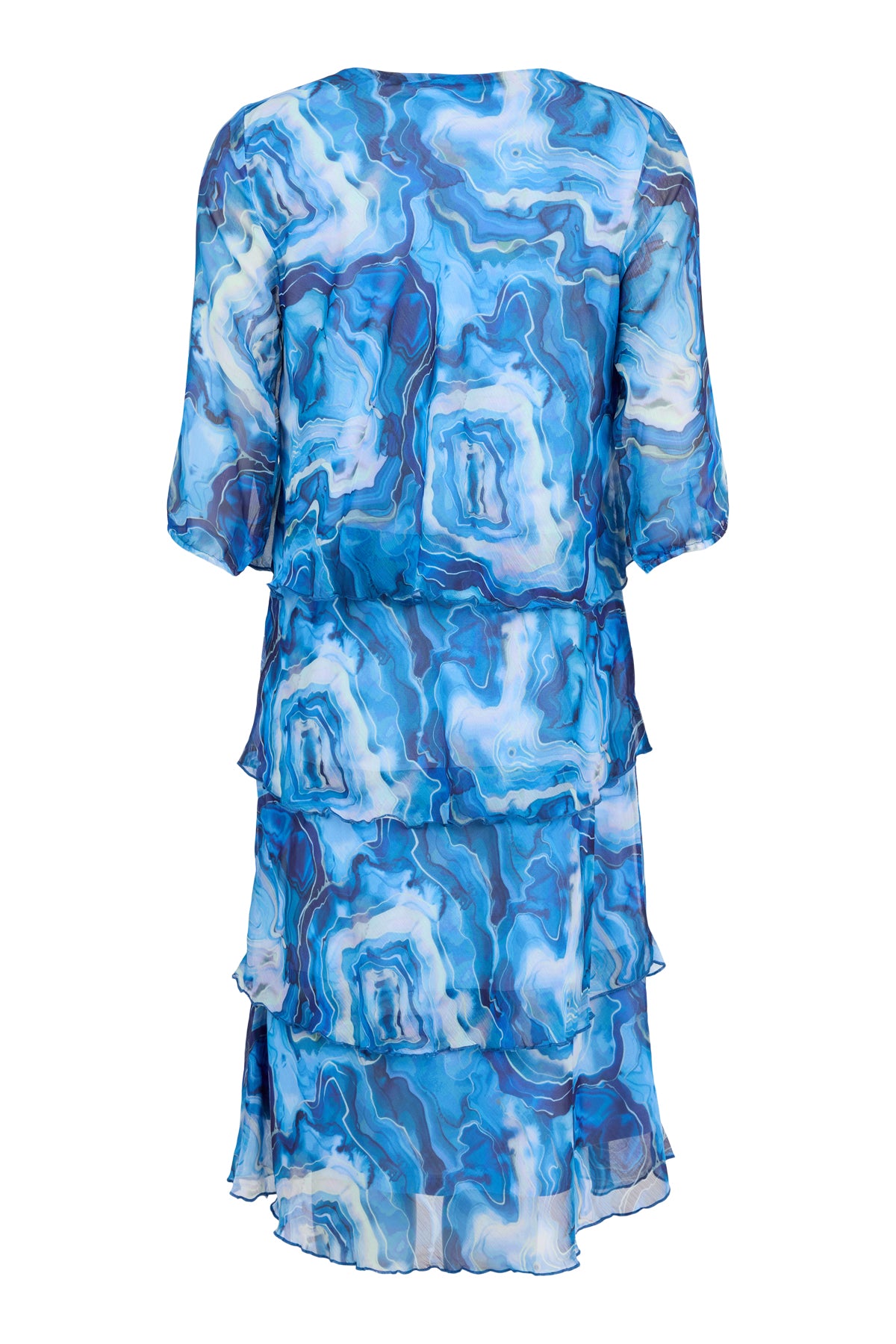 6112/6533 Layered O Neck Print Dress Blue