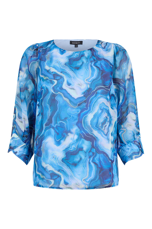 6113/6533 Lined Chiffon 3/4 Sleeve Top Blue