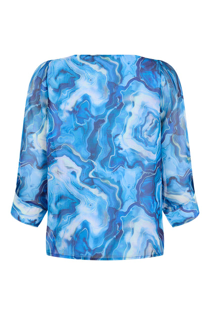 6113/6533 Lined Chiffon 3/4 Sleeve Top Blue