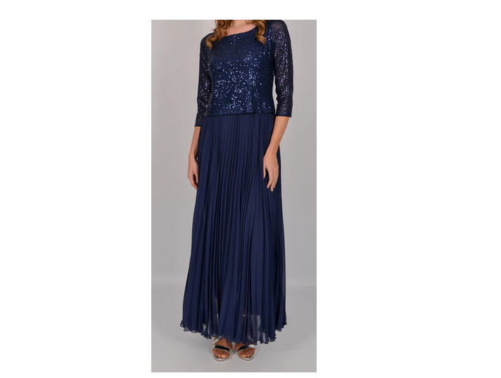 61191 Maxi Glitz Top Acc Pleat 3/4 Slve Navy