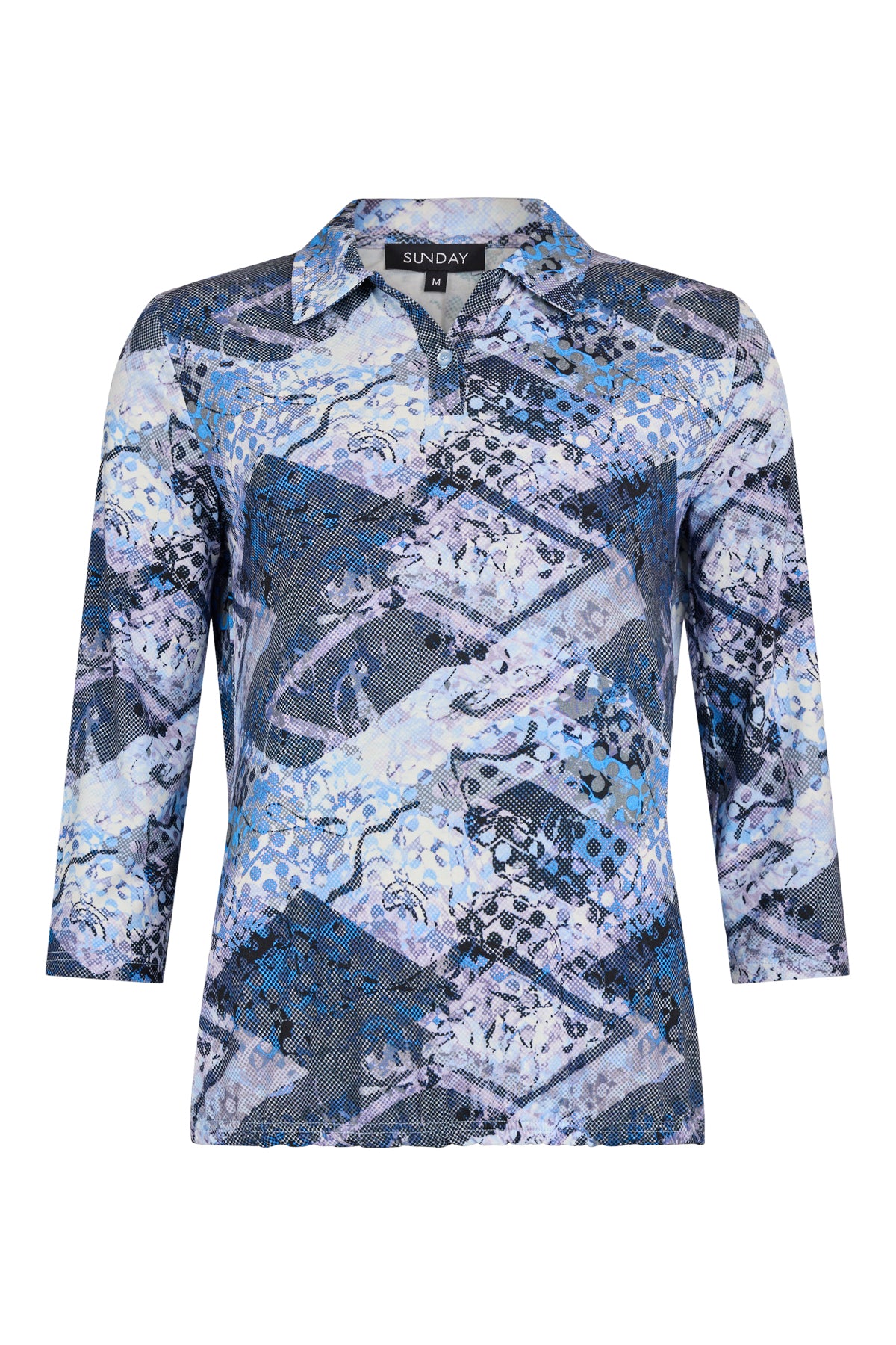 6119/6534 Collar 3/4 Slve Print Top Fuchia