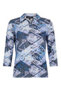 6119/6534 Collar 3/4 Slve Print Top Fuchia