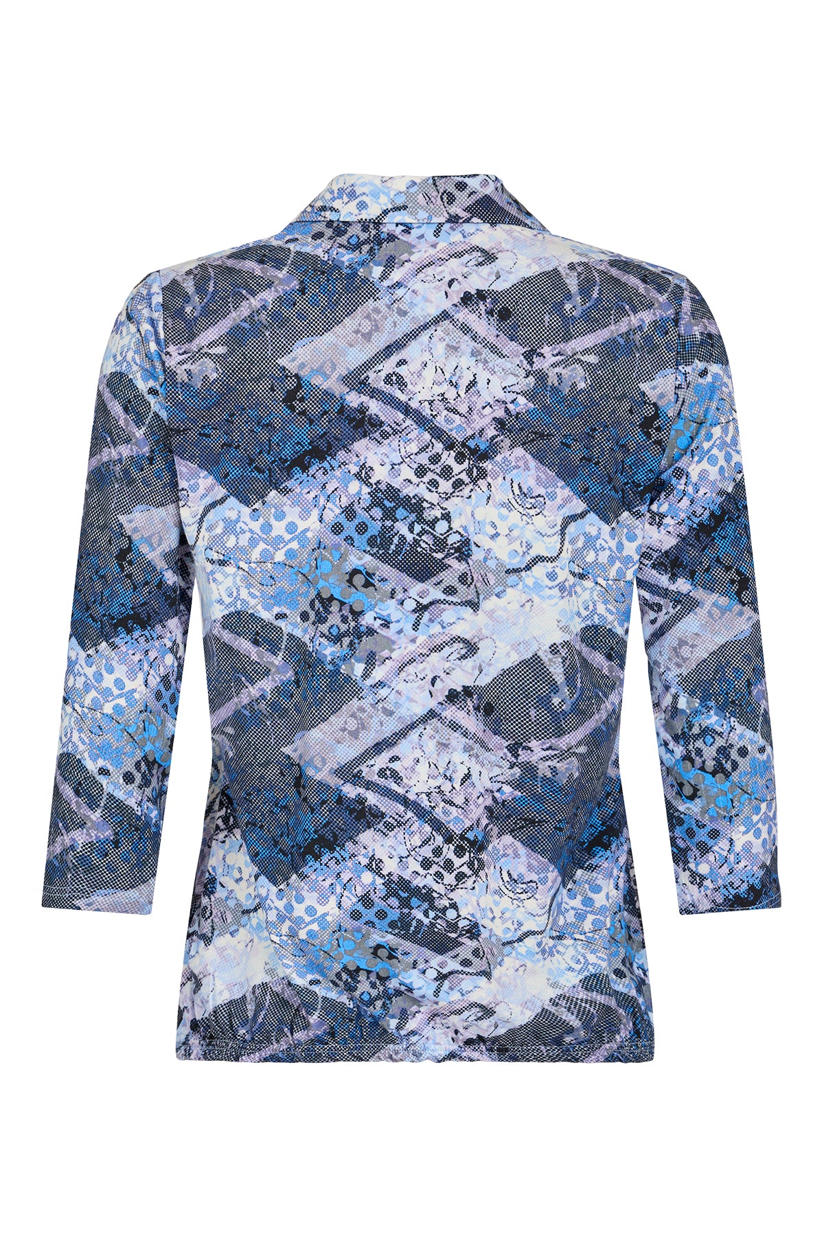 6119/6534 Collar 3/4 Slve Print Top Fuchia