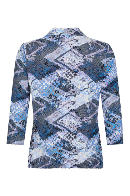 6119/6534 Collar 3/4 Slve Print Top Fuchia