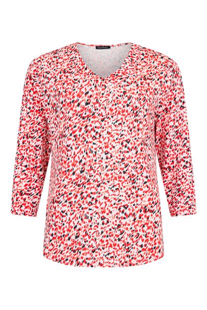 6121/6535 Print 3/4 Slve Elastic Bottom Red