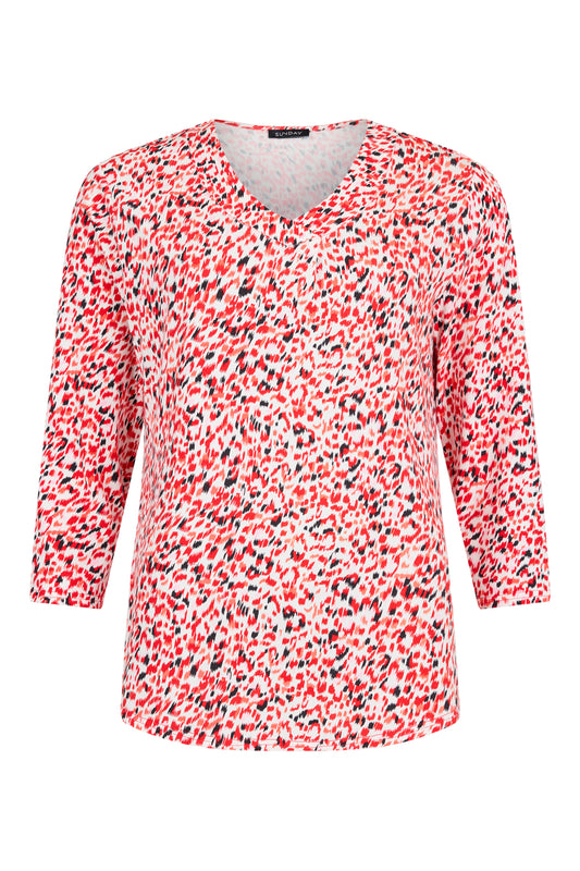 6121/6535 Print 3/4 Slve Elastic Bottom Red