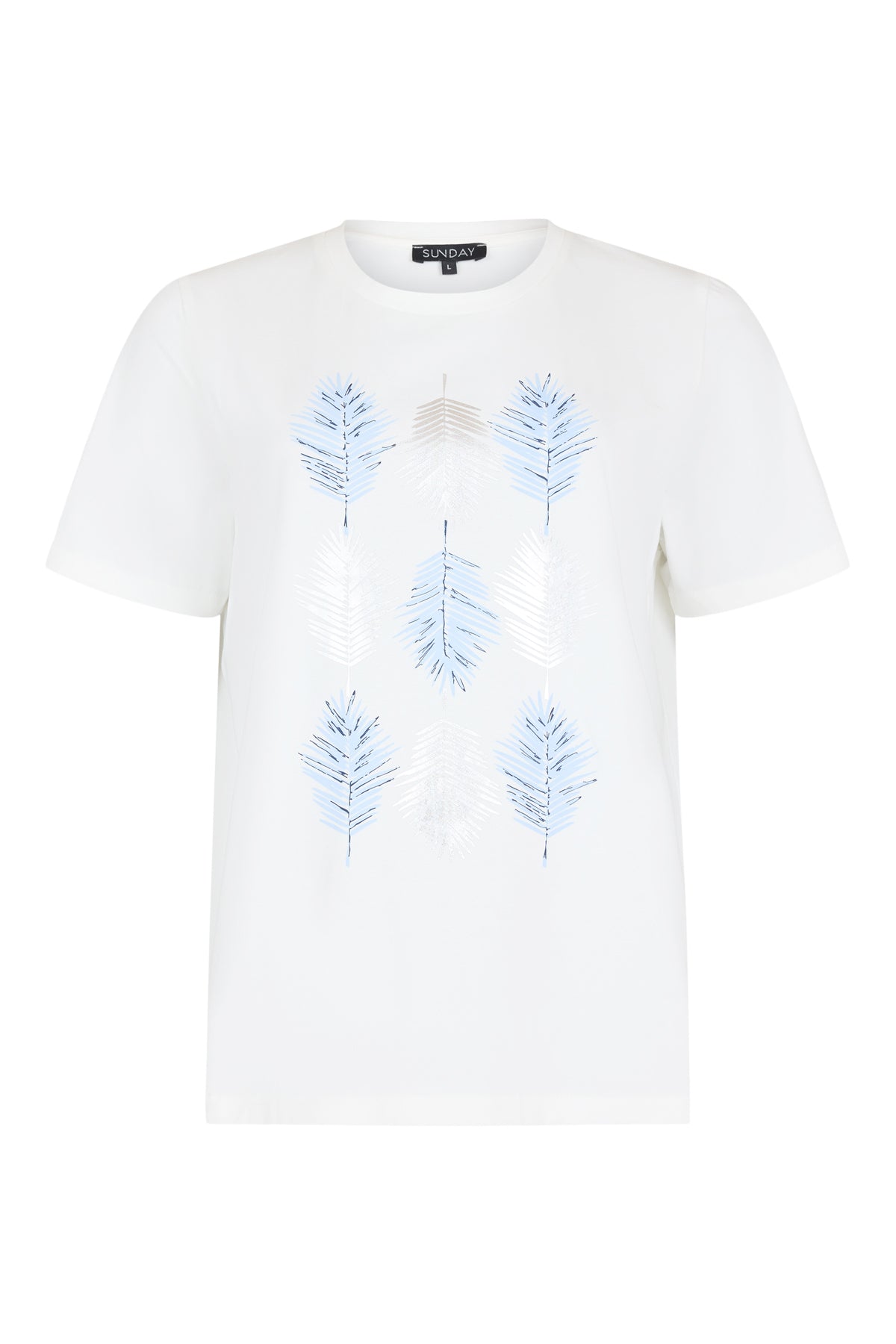6128/6734 S/S O-NECK LEAF MOTIF T-SHIRT White/Blue