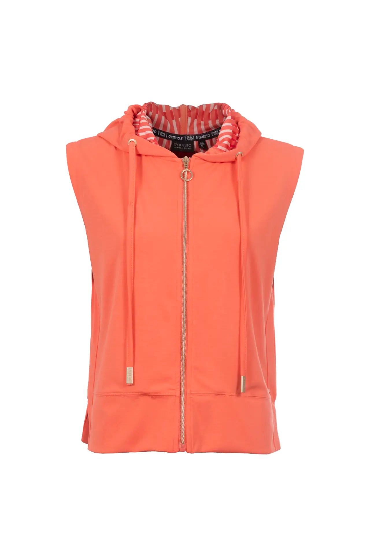6141-505820 SOFT JERSEY ZIP UP STRIPE HOOD DETAIL GILET Coral