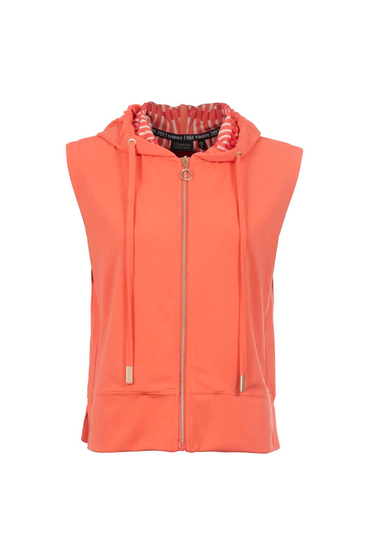6141-505820 SOFT JERSEY ZIP UP STRIPE HOOD DETAIL GILET Coral
