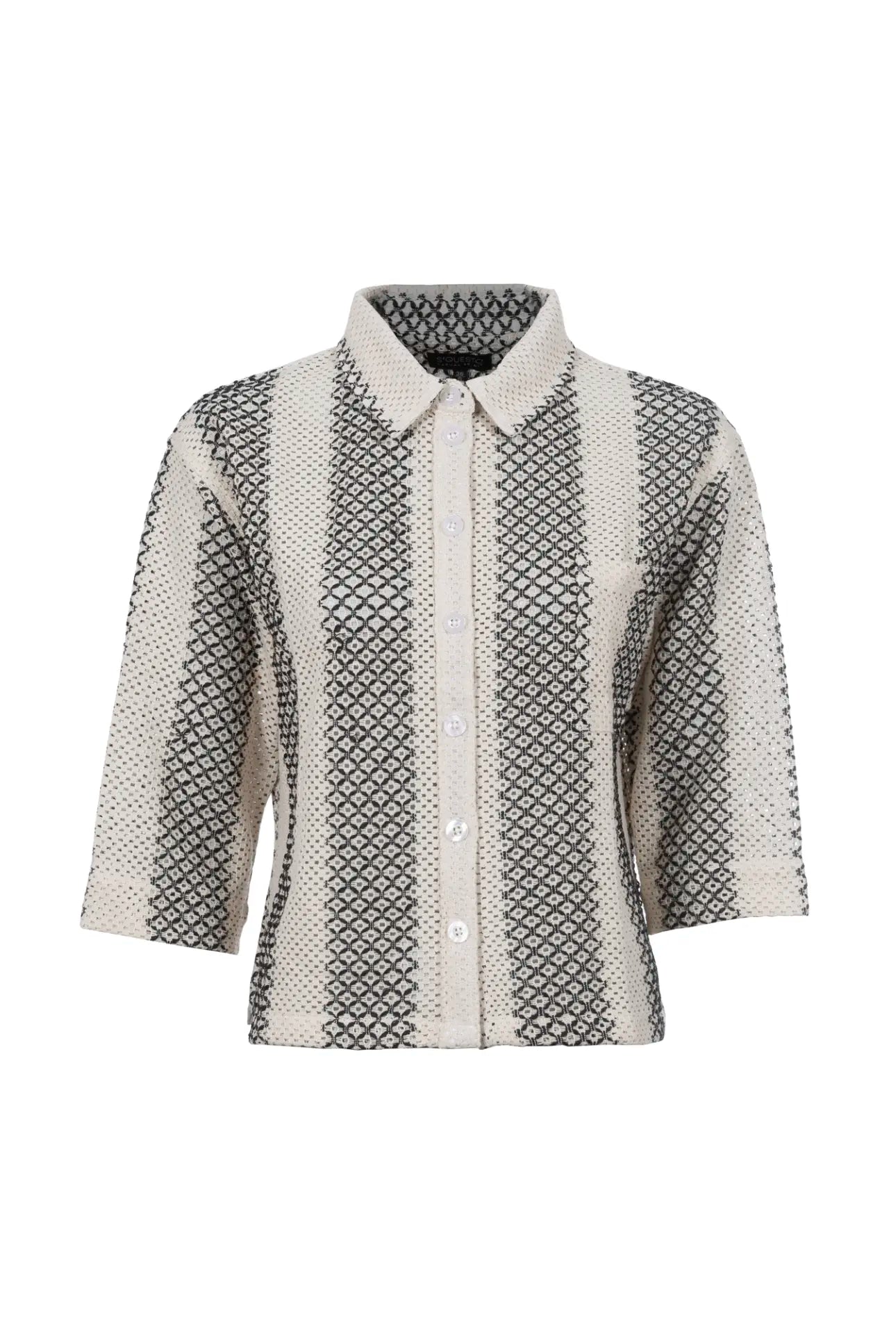 6161-505974 KNITTED 3/4 SLVE VERT STRIPE BLOUSE Beige