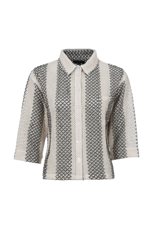 6161-505974 KNITTED 3/4 SLVE VERT STRIPE BLOUSE Beige