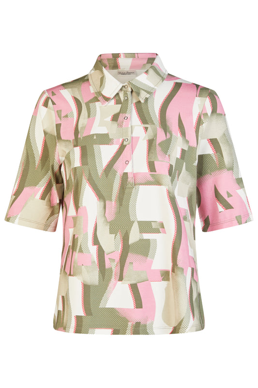 62030062 S/S Printed Polo Shirt Pink/Khaki