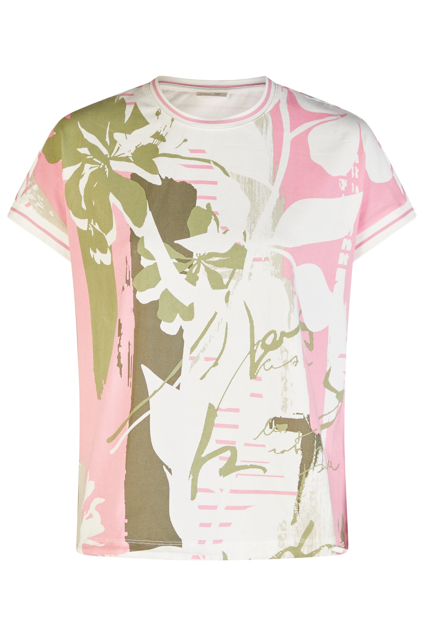 62060062 Print Front/Stripe Back Cap Slve Draw Bottom Top Pink/Khaki