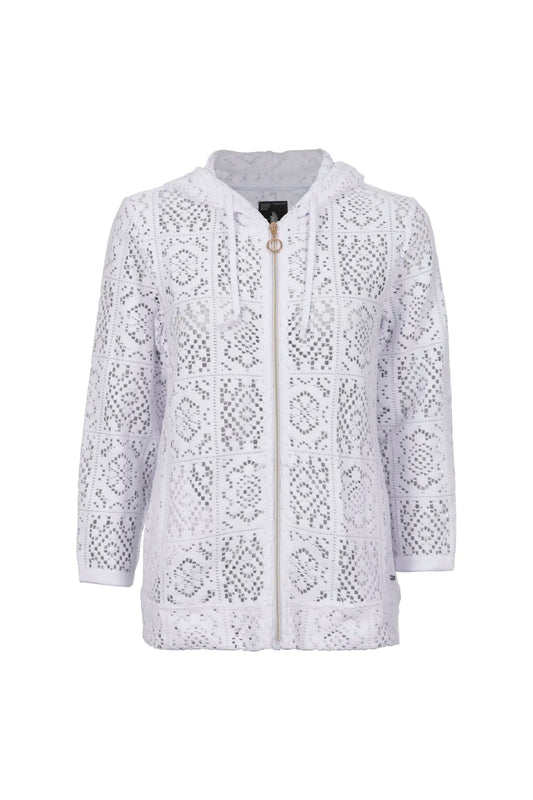 6220-505975 ZIP UP LACE HOODIE White