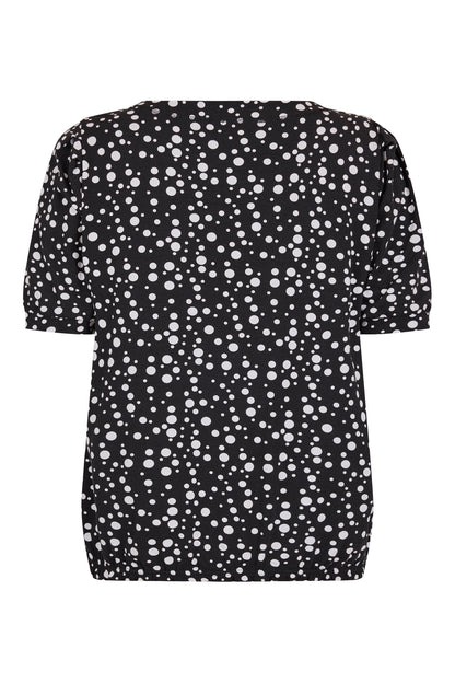 6235/6558 Polka Dot Top Elastic Hem Black