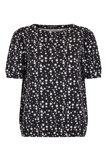 6235/6558 Polka Dot Top Elastic Hem Black