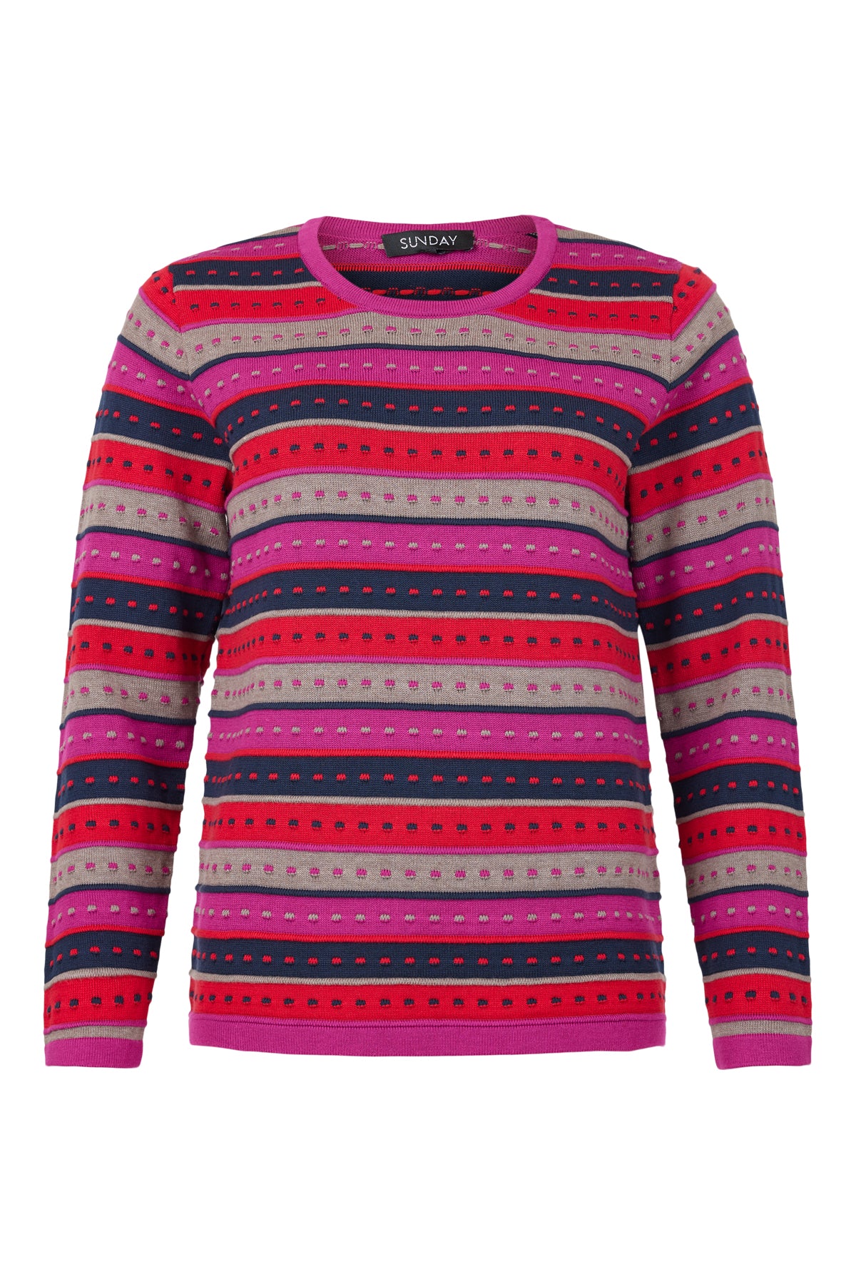 6261/6201 Stripe O-Neck Jumper Fushia