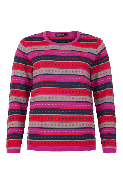 6261/6201 Stripe O-Neck Jumper Fushia