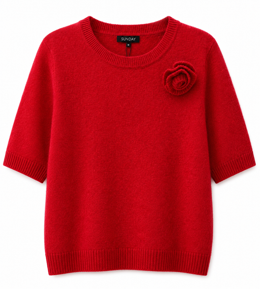 6324-6582 short sleeve knit o-nck Red