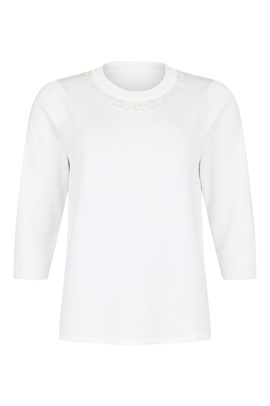 6326-6030 o-nck pearl detail 3/4 sleeve jumper Cream