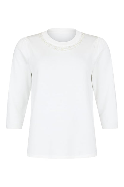 6326-6030 o-nck pearl detail 3/4 sleeve jumper Cream