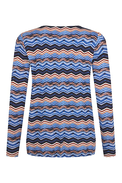 6355-6602 v nck with navy trim stripe top Blue
