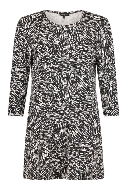 6409/6627 PRINT POCKET TUNIC TOP Black