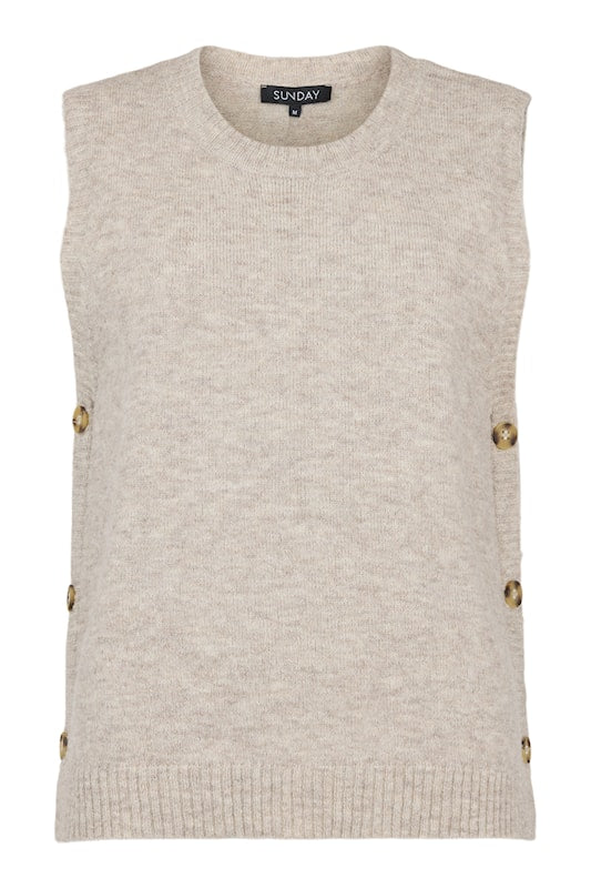 6415/6658 S/L BUTTON SIDE DETAIL O-NECK JUMPER Beige