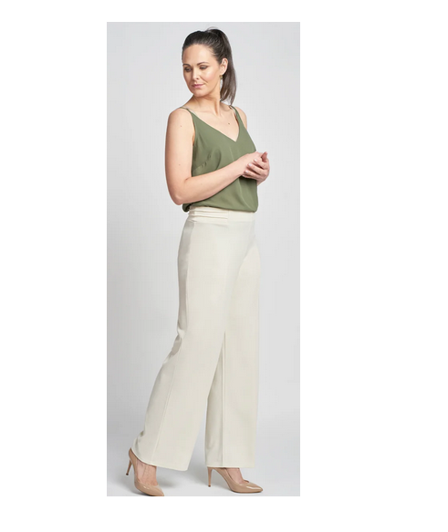 641T Wide Leg Jersey Trs With Waist Deta Cream