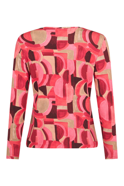 6427/6626 V-NECK PRINTED LONG SLEEVE TOP Red/Pink