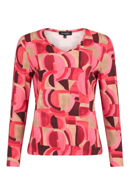 6427/6626 V-NECK PRINTED LONG SLEEVE TOP Red/Pink