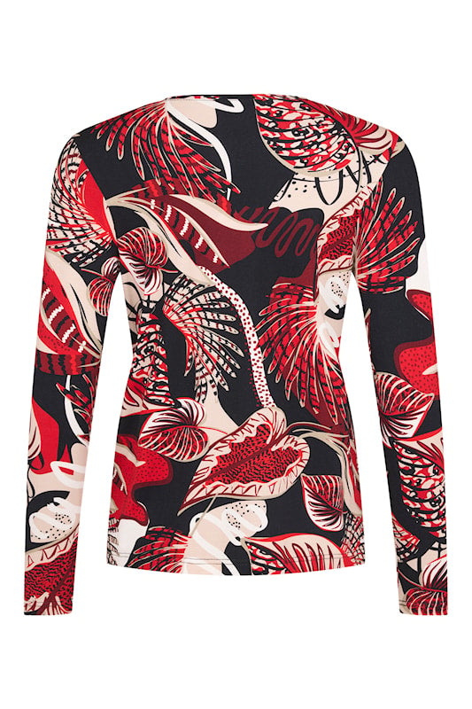 6428-6632 L/S V-nck pattern top Black/Red