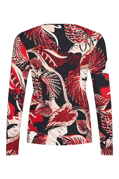 6428-6632 L/S V-nck pattern top Black/Red